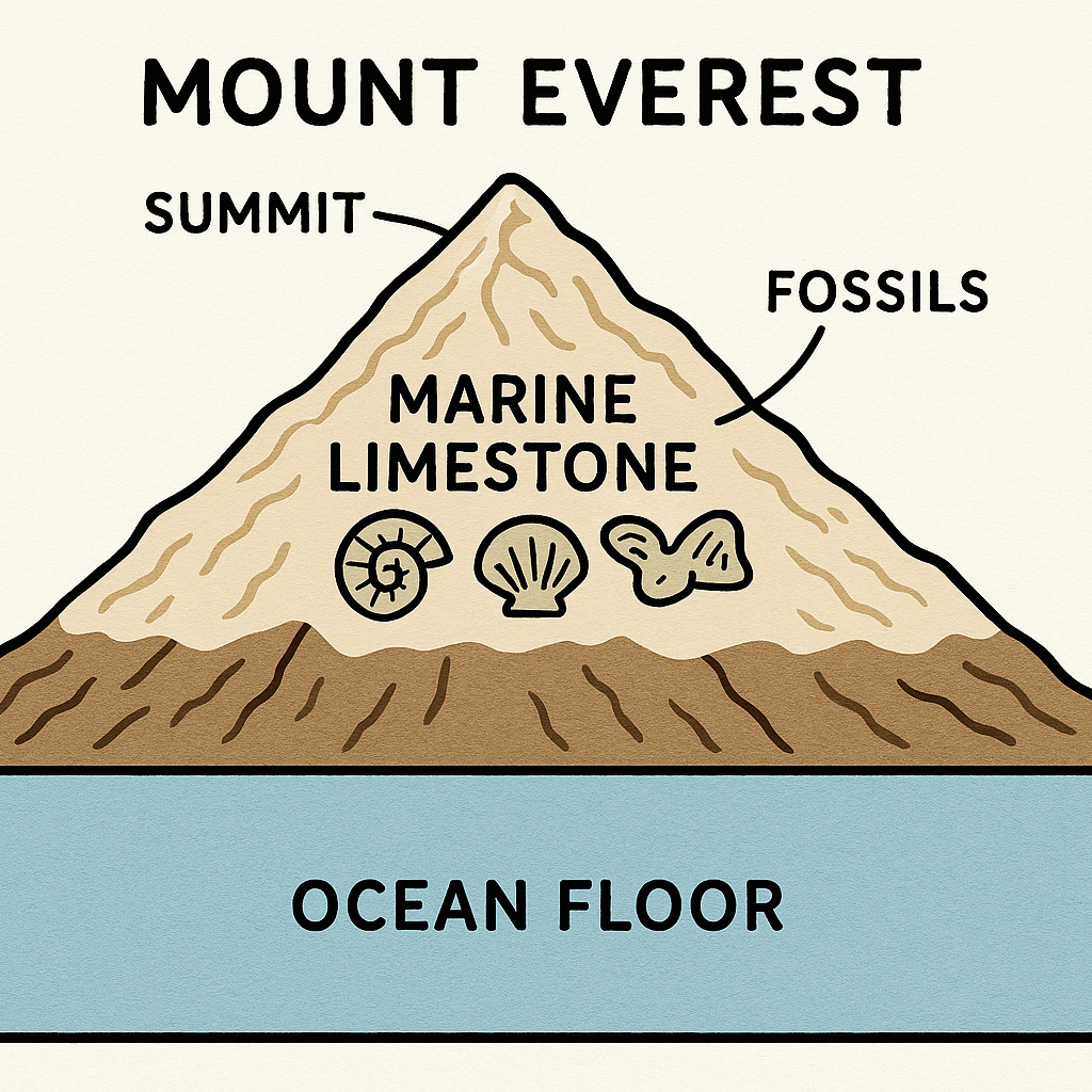 Cross-section showing how Everest's summit rocks came from ancient seafloor